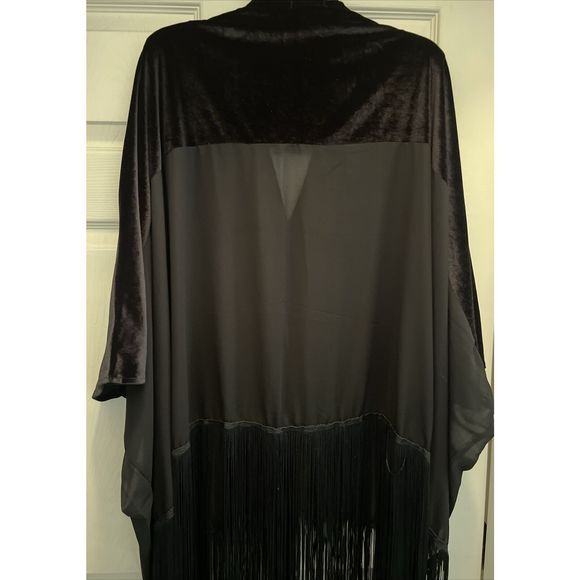 Free People Black Velvet Dreams Fringe Kimono OS New - Picture 5 of 12
